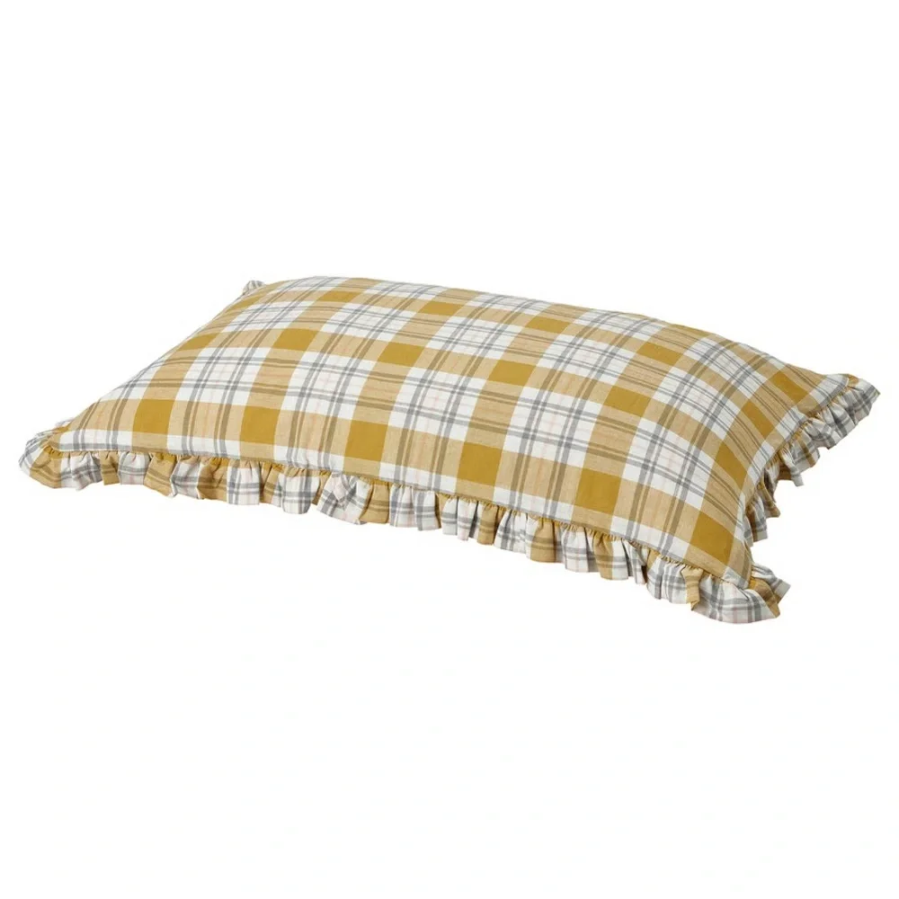 2 Mustard Plaid Ruffled Pillow Sham - Home Bedding